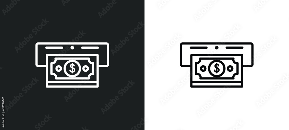 atm cash outline icon in white and black colors. atm cash flat vector icon from general collection for web, mobile apps and ui.