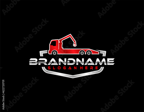 Towing truck service logo vector for transportation company. Heavy equipment template vector illustration for your brand.