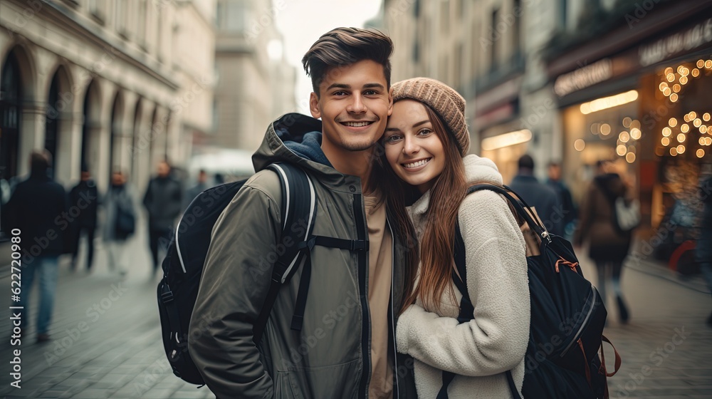 happy man and woman lover couple with cityscape background, couple travel, Generative Ai happy man and woman lover couple with cityscape background, couple travel, Generative Ai