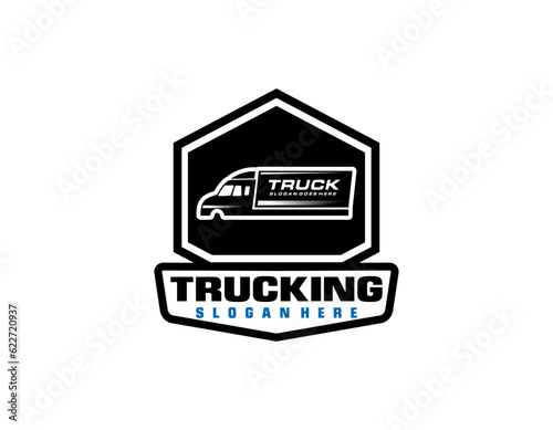 Trucking company logo. Bold badge emblem logo concept. Ready made logo template set vector isolated