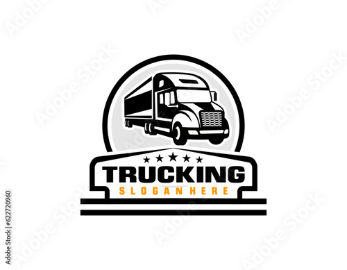 Trucking company logo. Bold badge emblem logo concept. Ready made logo template set vector isolated