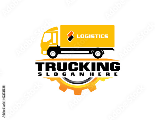 Business logo logistic truck design trailer transport, express cargo delivery company template idea