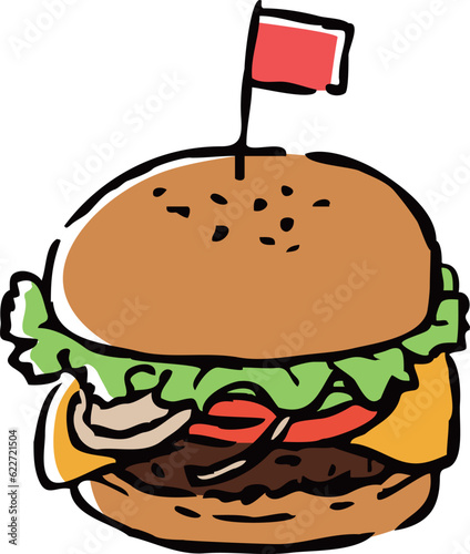 ハンバーガー　手描き線画イラスト