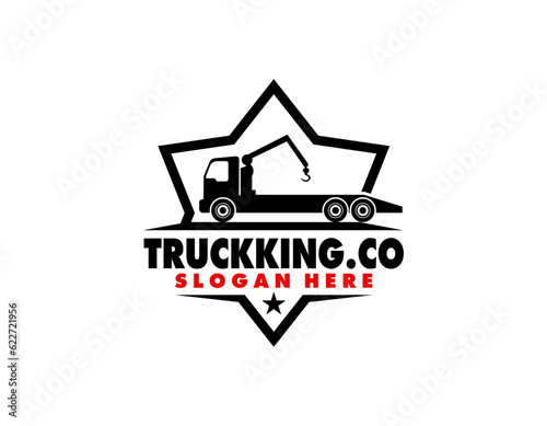 Towing truck service logo vector for transportation company. Heavy equipment template vector illustration for your brand.