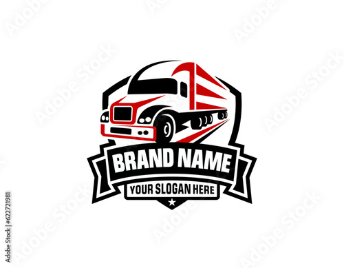 Trucking company logo. Bold badge emblem logo concept. Ready made logo template set vector isolated