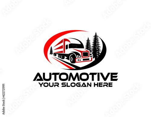 Trucking company logo. Bold badge emblem logo concept. Ready made logo template set vector isolated