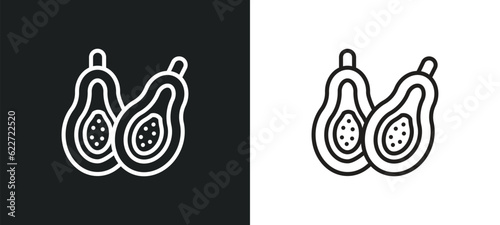 papaya outline icon in white and black colors. papaya flat vector icon from fruits collection for web, mobile apps and ui.
