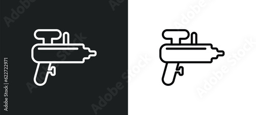 water gun outline icon in white and black colors. water gun flat vector icon from free time collection for web, mobile apps and ui.
