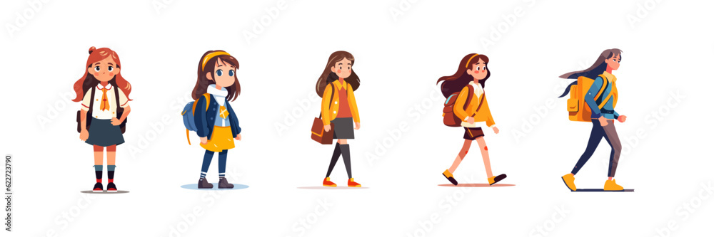 set of student girl character vector