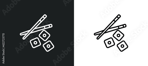 sushi and chopsticks outline icon in white and black colors. sushi and chopsticks flat vector icon from food collection for web, mobile apps ui.