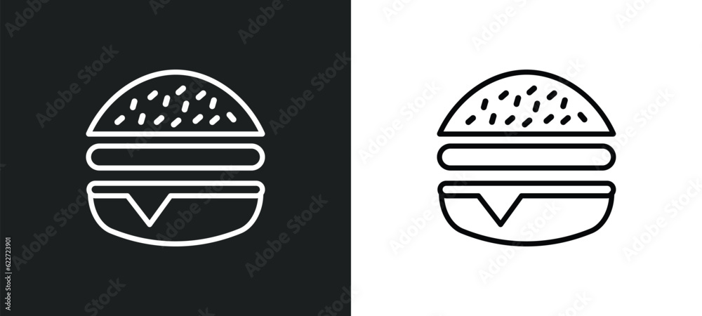 hamburger with bacoon outline icon in white and black colors. hamburger with bacoon flat vector icon from food collection for web, mobile apps and ui.