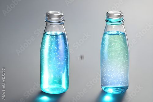 A transparent sparkling water bottle. Generative AI