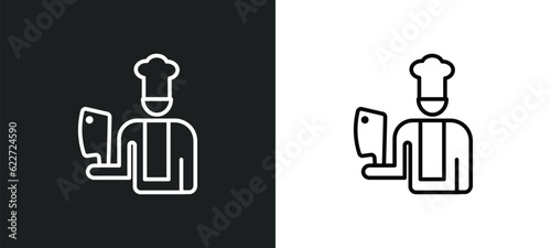 butcher outline icon in white and black colors. butcher flat vector icon from food collection for web, mobile apps and ui.