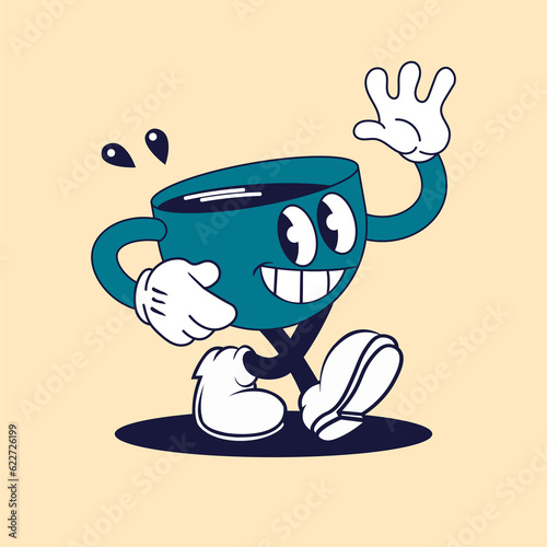 cup of coffee mascot, funny flat character, cafe logo design