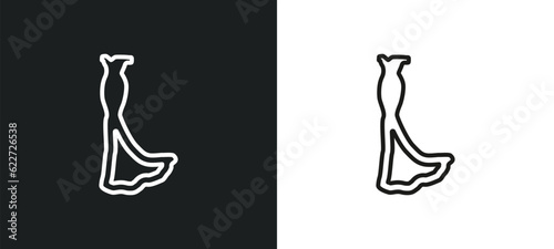 long black gown outline icon in white and black colors. long black gown flat vector icon from fashion collection for web, mobile apps and ui.