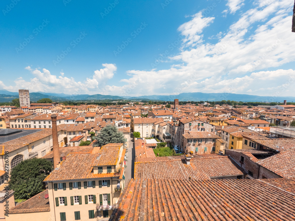 Ancient city of Lucca seen from above