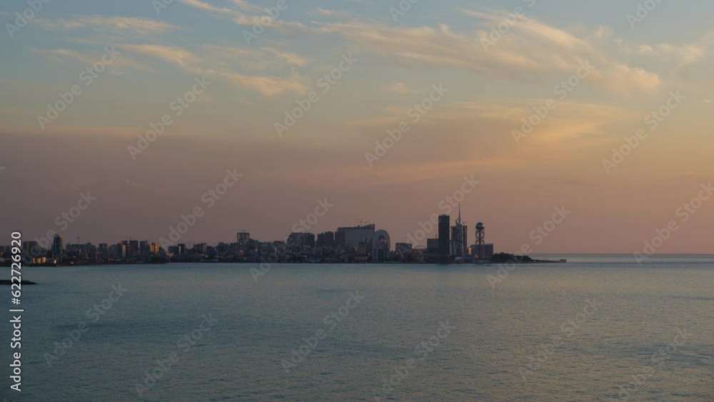 Amazing timelapse of Batumi city skyline. day to night time lapse of Batumi Modern architecture In seafront promenade Amazing timelapse of Batumi city skyline. day to night time lapse of Batumi Modern architecture In seafront promenade