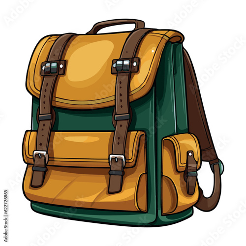 illustration of backpack with clasps, rucksack for hiking, design