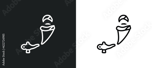 genie outline icon in white and black colors. genie flat vector icon from fairy tale collection for web, mobile apps and ui.