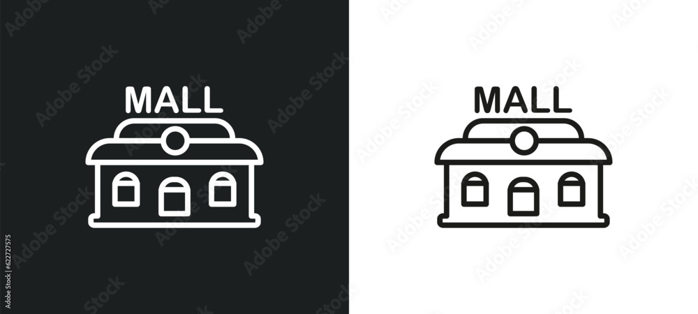 mall outline icon in white and black colors. mall flat vector icon from entertainment collection for web, mobile apps and ui.