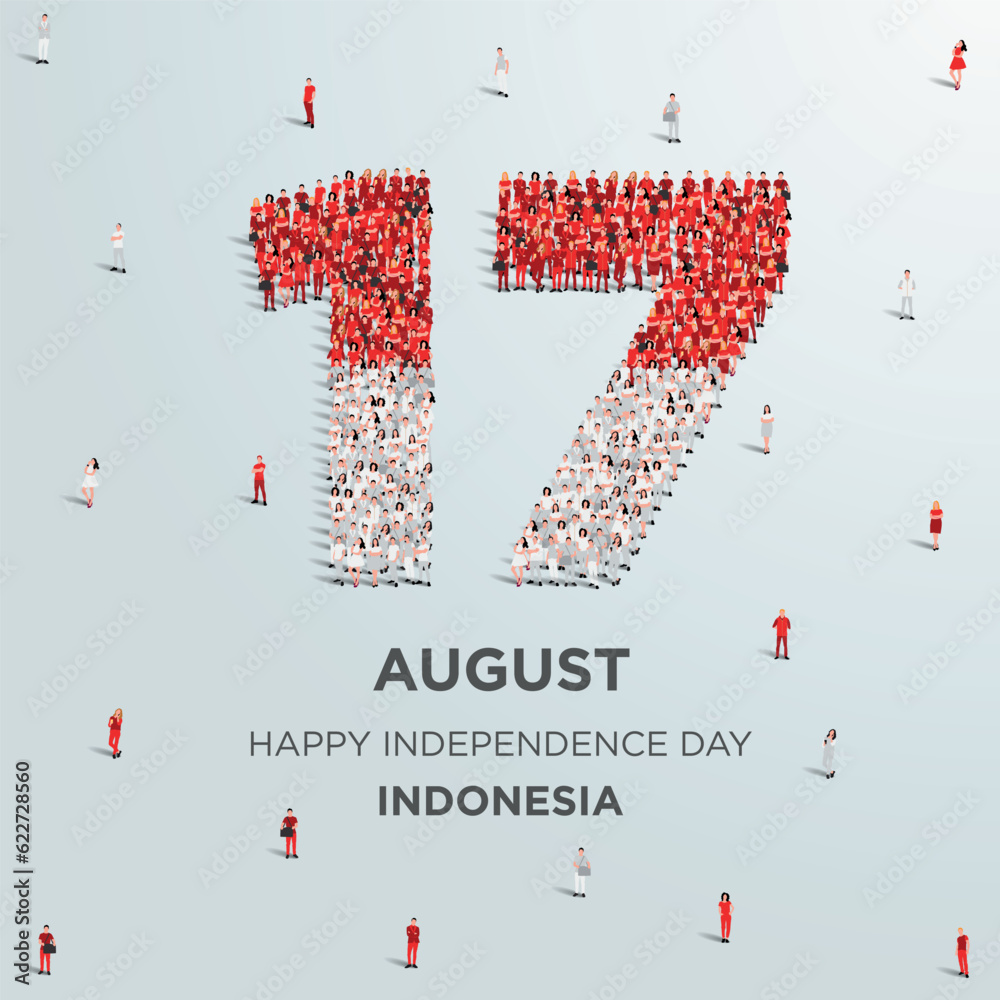 Happy Independence Day Indonesia. A large group of people form to ...