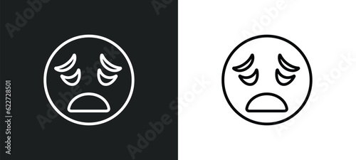 tired emoji outline icon in white and black colors. tired emoji flat vector icon from emoji collection for web, mobile apps and ui.