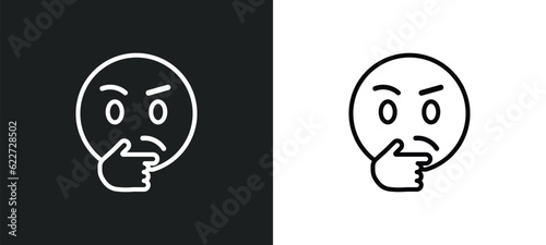 thinking emoji outline icon in white and black colors. thinking emoji flat vector icon from emoji collection for web, mobile apps and ui.