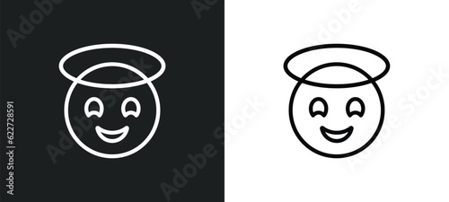 smiling with halo emoji outline icon in white and black colors. smiling with halo emoji flat vector icon from emoji collection for web, mobile apps and ui.
