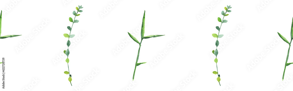 Fototapeta premium Greenery floral design card.Forest leaves and branches green herbs greenery yellow leaf frame. wedding invitation poster invitation isolated on white background.