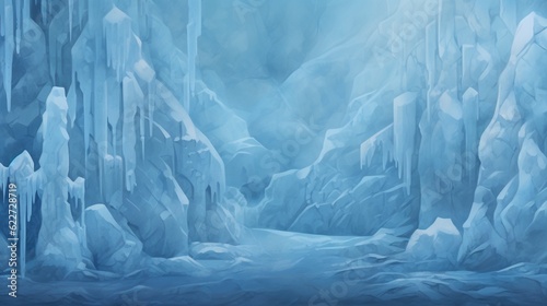 Blue frozen ice texture background wallpaper. AI generative art.