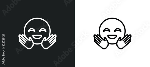 hugging emoji outline icon in white and black colors. hugging emoji flat vector icon from emoji collection for web, mobile apps and ui.