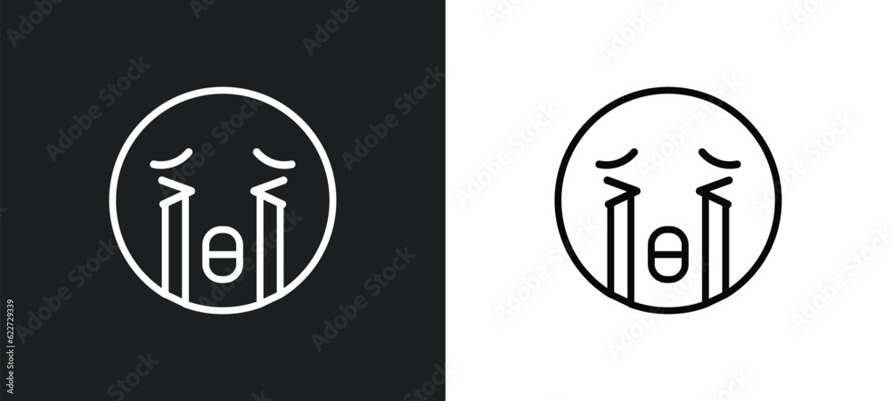 crying emoji outline icon in white and black colors. crying emoji flat