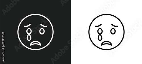 cry emoji outline icon in white and black colors. cry emoji flat vector icon from emoji collection for web, mobile apps and ui.