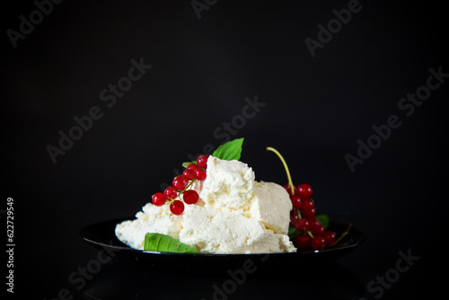 Natural homemade cottage cheese in a plate