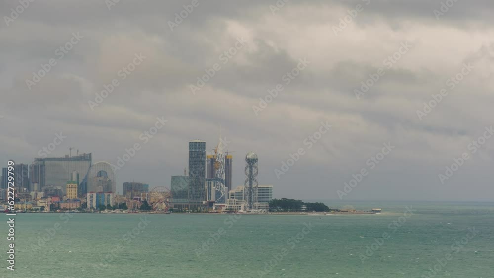 Amazing timelapse of Batumi city skyline. day to night time lapse of Batumi Modern architecture In seafront promenade Amazing timelapse of Batumi city skyline. day to night time lapse of Batumi Modern architecture In seafront promenade