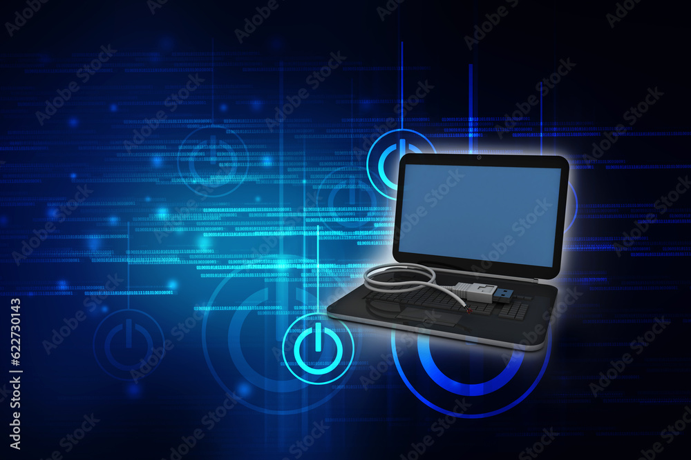 3d rendering USB icon in laptop 3d rendering USB icon in laptop
