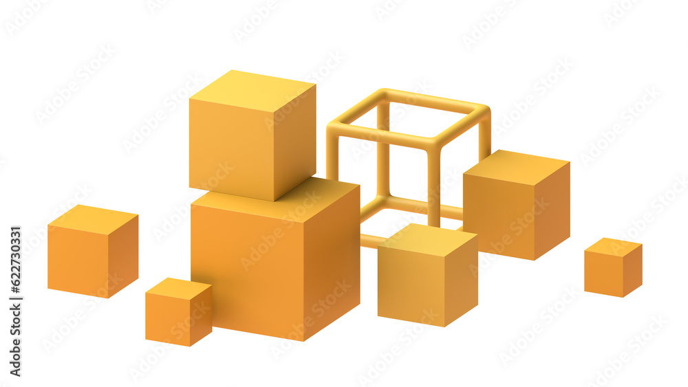 Fototapeta premium Yellow cubes, 3d render