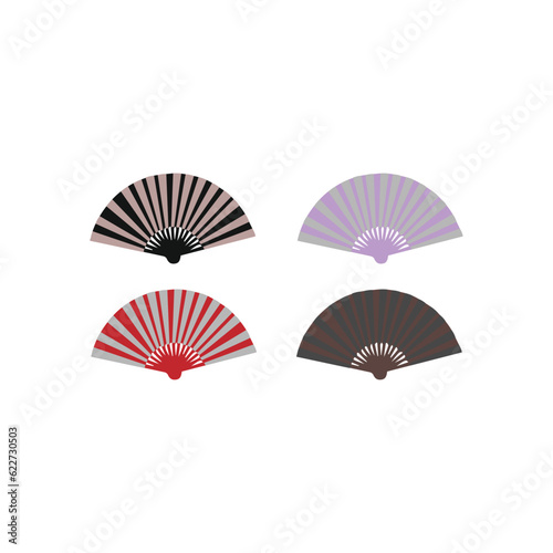 Realistic Detailed different Color  hand fans set symbol of culture. Vector illustration folding fan. Decorative folding fan set for man and woman. Vector illustration. Isolated on white background.