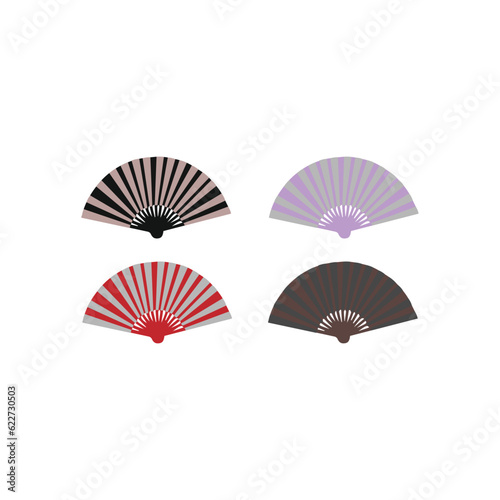 Realistic Detailed different Color hand fans set symbol of culture. Vector illustration folding fan. Decorative folding fan set for man and woman. Vector illustration. Isolated on white background.