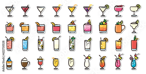 Illustrated sticker set of cocktail.Quick and simple to use.