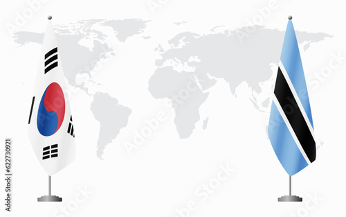 South Korea and Botswana flags for official meeting