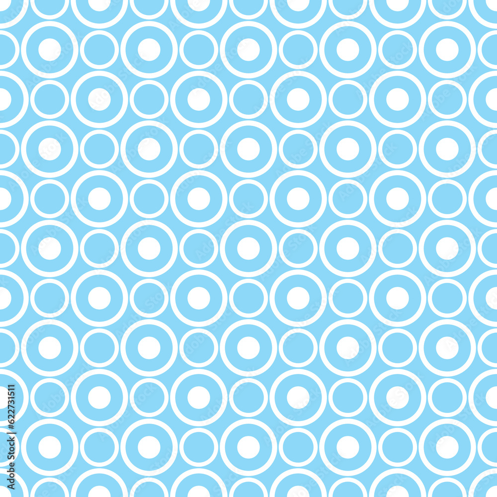 Seamless vector pattern with white polka dots on a retro spastel baby blue background. For desktop wallpaper, website design, cards, invitations, wedding or baby shower albums, backgrounds.