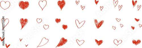 Cute hand drawn heart illustration set on a white background..  Vector illustration heart icons.