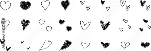 Cute hand drawn heart illustration set on a white background..  Vector illustration heart icons.