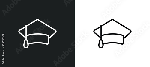 graduation cap outline icon in white and black colors. graduation cap flat vector icon from graduation and education collection for web, mobile apps and ui.