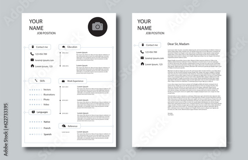 CV Resume and Cover Letter for job application. Minimalist CV Resume and Cover letter