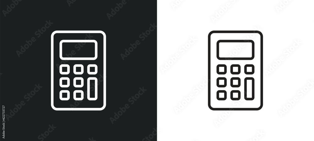 small calculator outline icon in white and black colors. small calculator flat vector icon from education collection for web, mobile apps and ui. - obrazy, fototapety, plakaty 