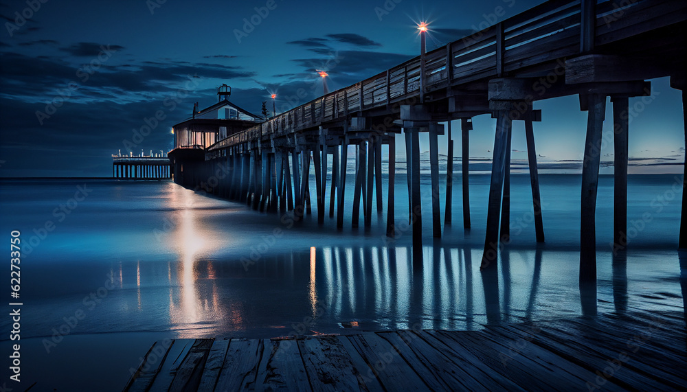 Blue Hour before the sunrise along the pier Ai generated image Blue Hour before the sunrise along the pier Ai generated image