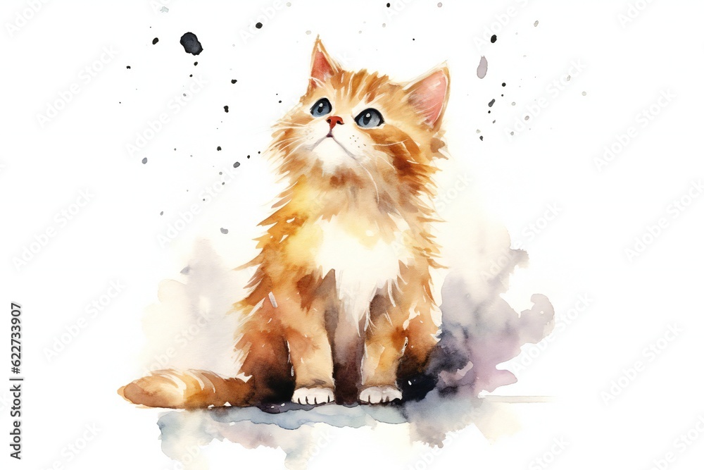 Obraz premium Watercolor cute cat on white background Generative AI