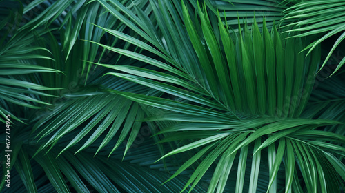 dark green large palm leaves  tropical foliage plant growing wild